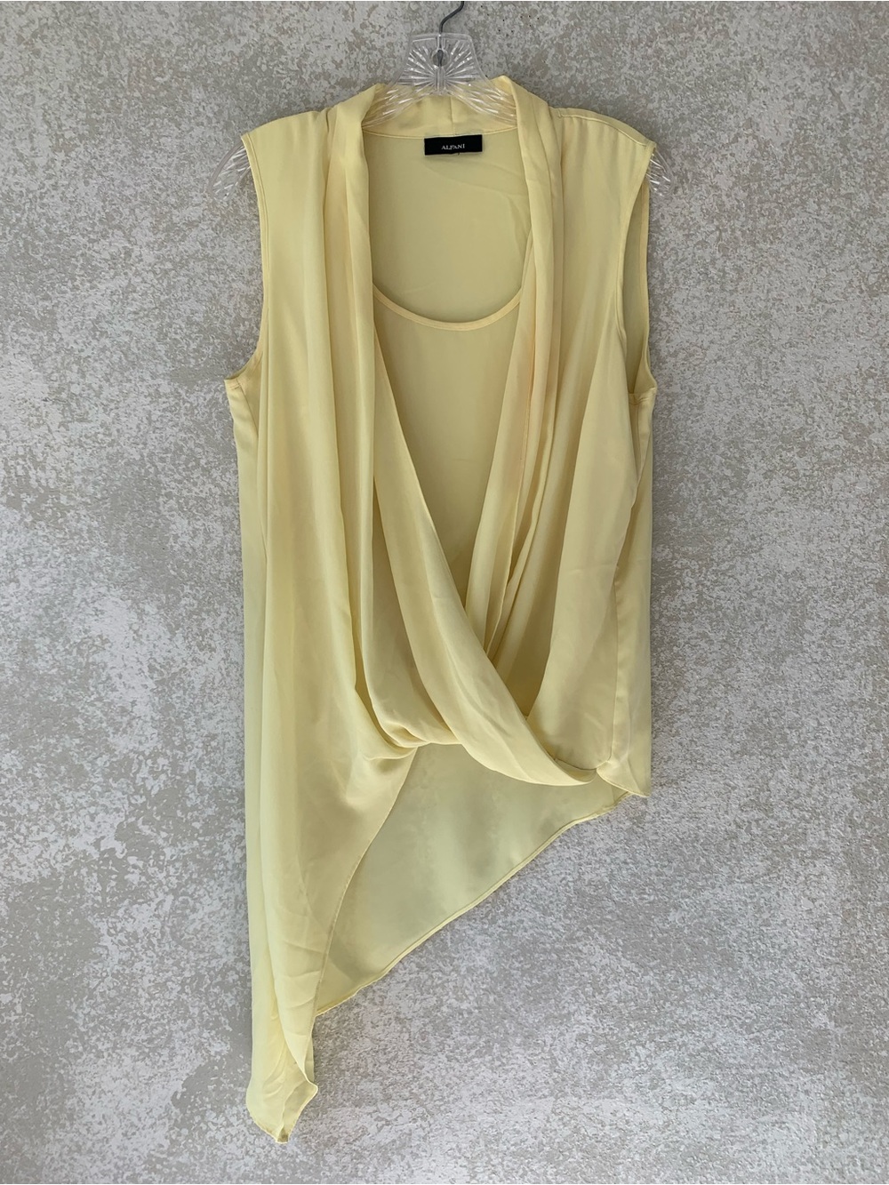 Alfani Pale Yellow Draped Asymmetric Sleeveless Camisole Medium